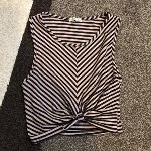 Tan and black striped crop top